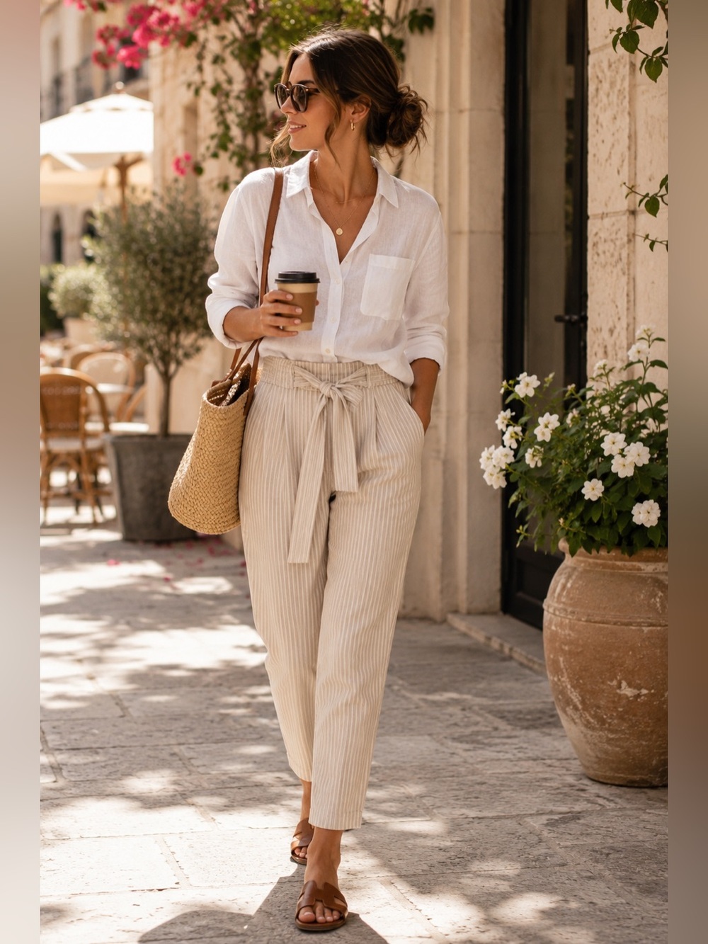 Ann Taylor Tie Waist Stripe Ankle Pants Size 2 NWT Neutral Career Linen Look